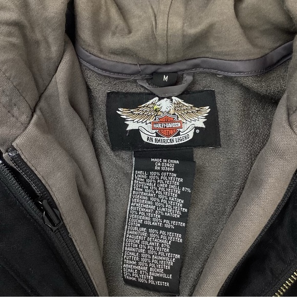 Harley Davidson Embroidered Denim Twill with Removable Hoodie Black. Sz M - Picture 6 of 9